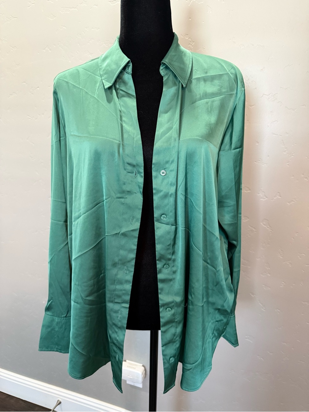 H&M Green Satin Button-Down Blouse